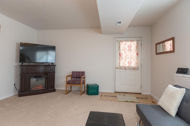 living room with light carpet