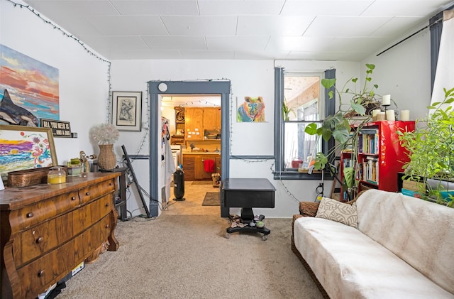 view of carpeted home office