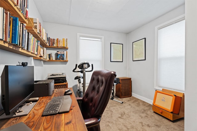 view of carpeted home office