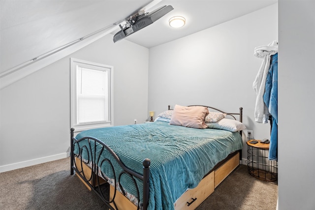 bedroom with dark carpet