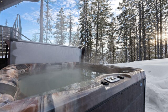 view of snow covered deck