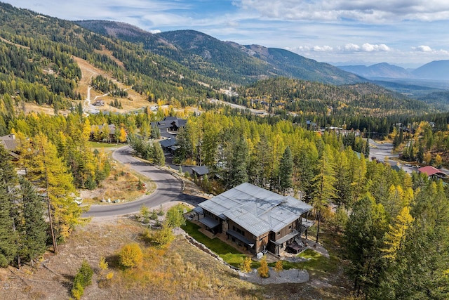 birds eye view of property featuring a mountain view