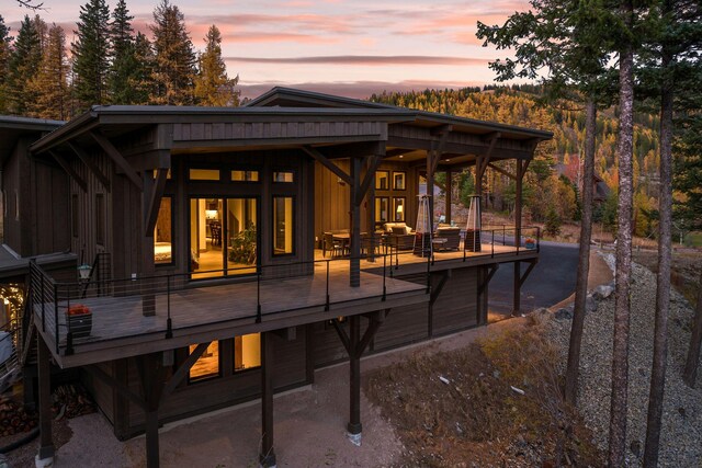 view of patio terrace at dusk