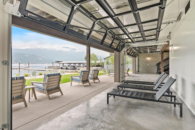 view of patio / terrace featuring a water view