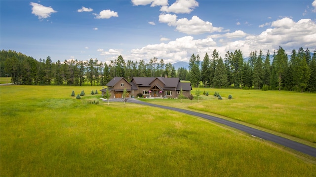 exterior space featuring a lawn and a rural view