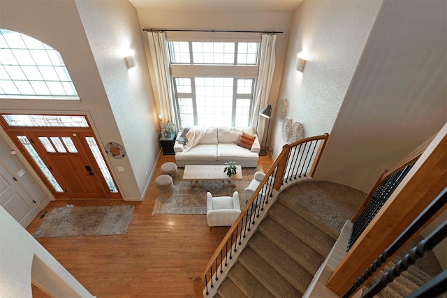 entrance foyer with a high ceiling and hardwood / wood-style floors