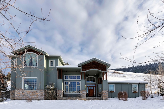 view of snow covered building