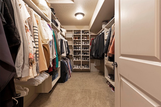 spacious closet with light carpet