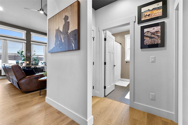 hall with light hardwood / wood-style flooring