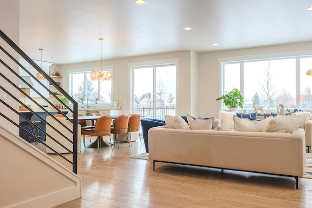 living room with light wood-type flooring