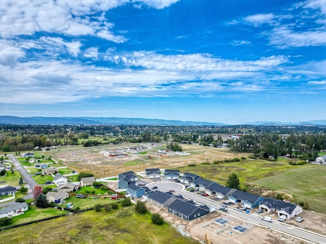 drone / aerial view featuring a mountain view