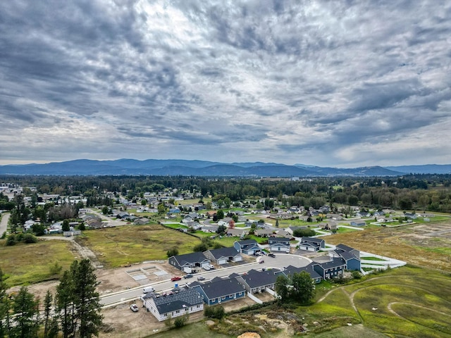 bird's eye view with a mountain view