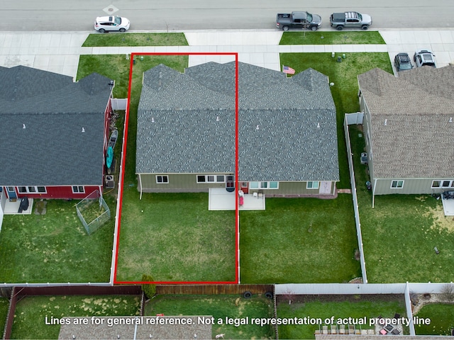 view from above of property featuring property boundaries highlighted