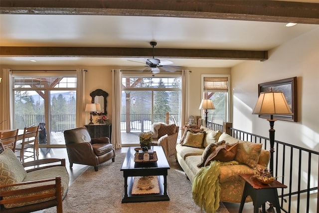 living room featuring ceiling fan