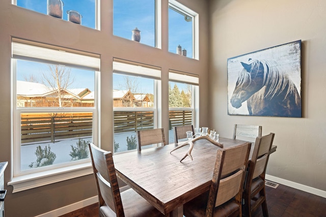 dining area with dark hardwood / wood-style flooring and a healthy amount of sunlight