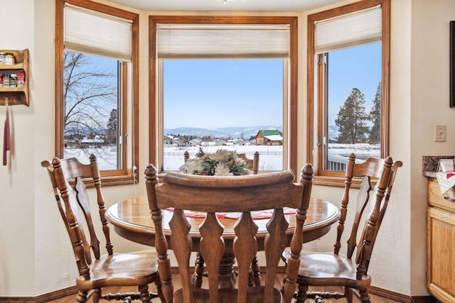 dining area with a mountain view and a wealth of natural light