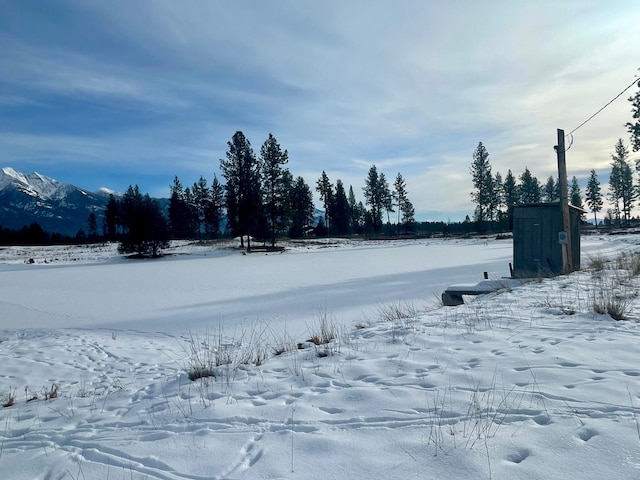 view of yard layered in snow