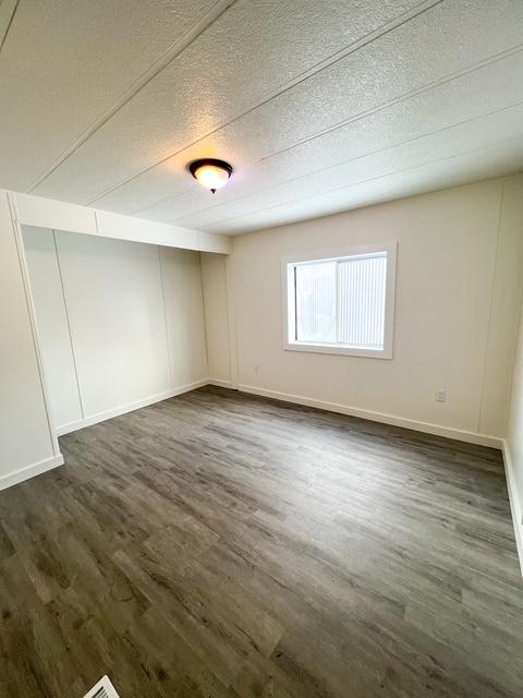 empty room featuring dark wood-type flooring and a textured ceiling