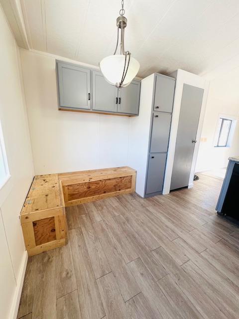 unfurnished dining area with light wood-type flooring