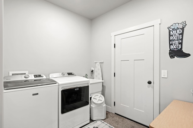 laundry room featuring separate washer and dryer and carpet flooring