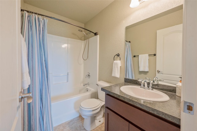 full bathroom with vanity, toilet, and shower / bath combo with shower curtain