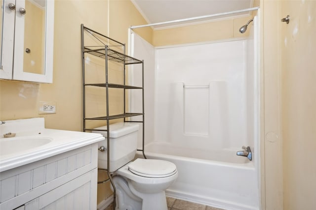 full bathroom with vanity, tile patterned floors, shower / bathtub combination, and toilet