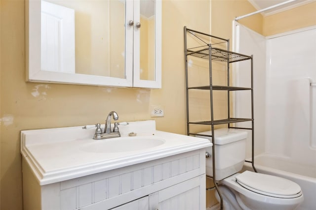 full bathroom featuring vanity, shower / washtub combination, and toilet