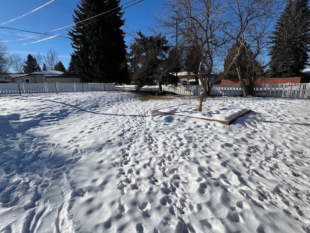 view of yard layered in snow