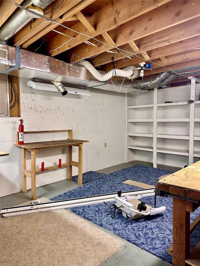 basement featuring a workshop area