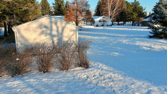 view of yard layered in snow