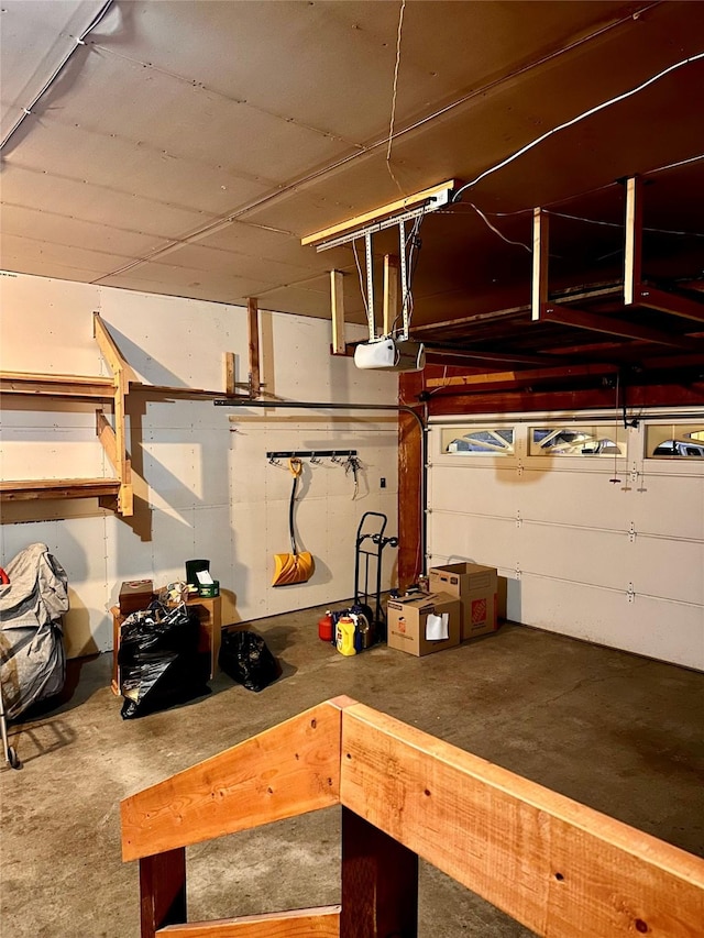 garage with a garage door opener