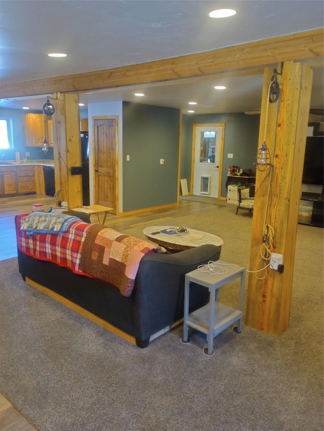 living room with carpet flooring