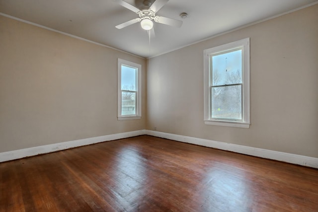 spare room with ceiling fan, ornamental molding, and a wealth of natural light