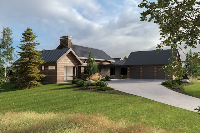 view of front of house featuring a garage and a front lawn