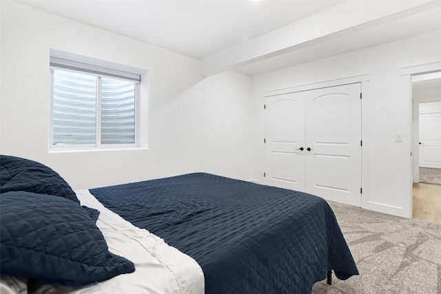 bedroom with carpet flooring and a closet