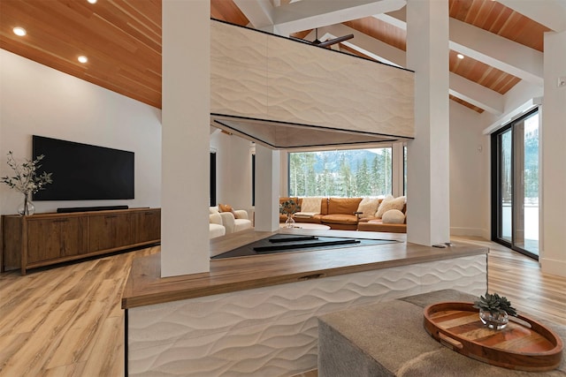 3900 Foothill Rd, Kalispell, MT 59901 - living room with wooden ceiling, recessed lighting, and wood finished floors