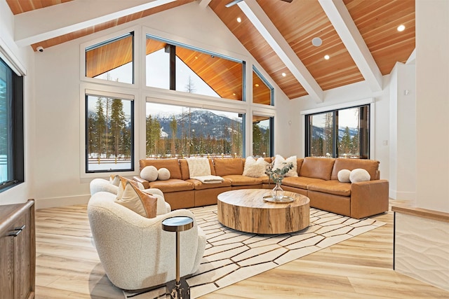 3900 Foothill Rd, Kalispell, MT 59901 - living room featuring wood finished floors, baseboards, recessed lighting, and wooden ceiling