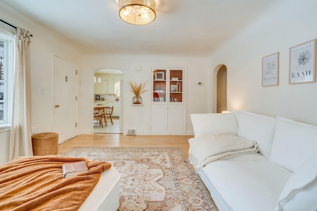 living room with light wood-type flooring