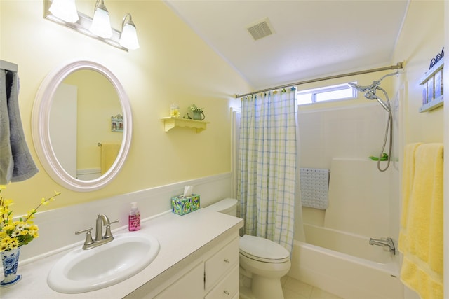 full bathroom featuring vanity, toilet, and shower / bath combo with shower curtain