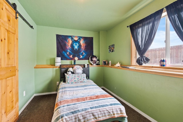 105 Lupine Dr, Kalispell, MT 59901 - bedroom with a barn door and dark carpet