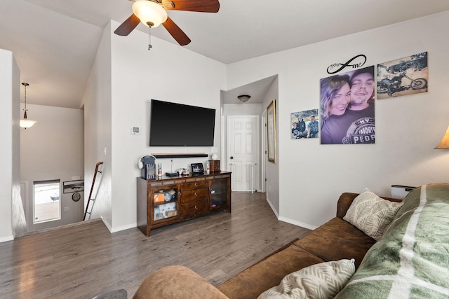 105 Lupine Dr, Kalispell, MT 59901 - living room with ceiling fan and dark hardwood / wood-style floors