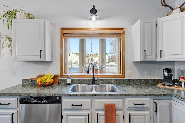 kitchen with white cabinetry, sink, and dishwasher