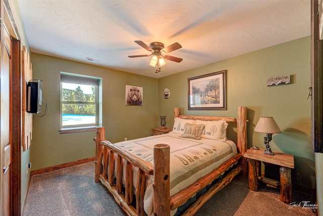 bedroom featuring carpet and ceiling fan