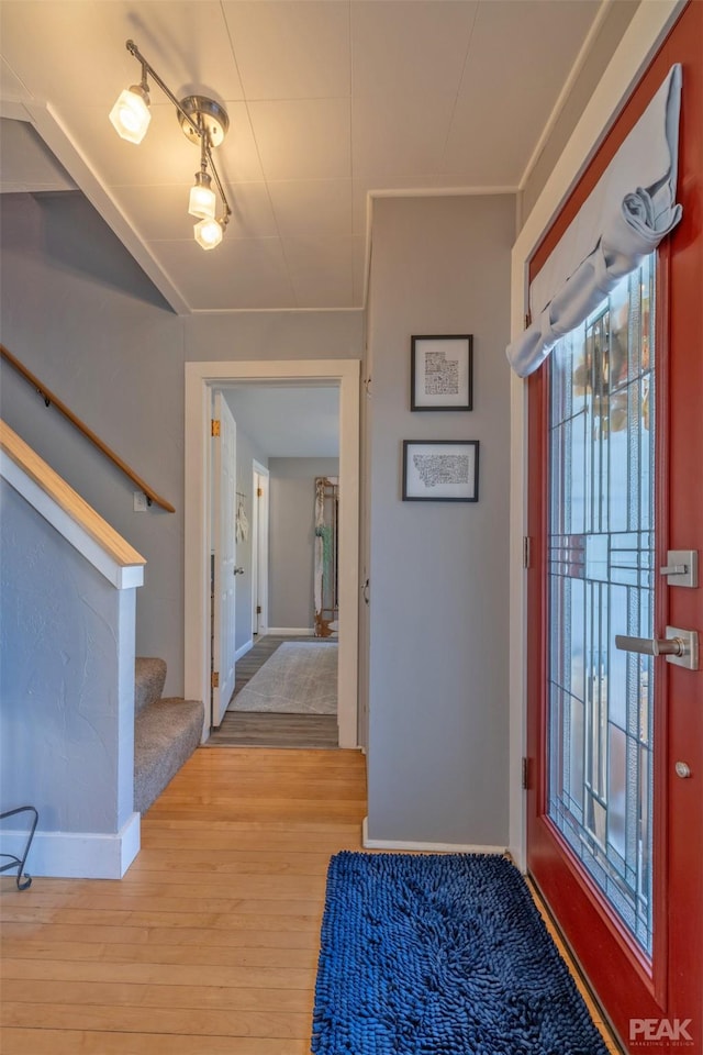 foyer with wood-type flooring