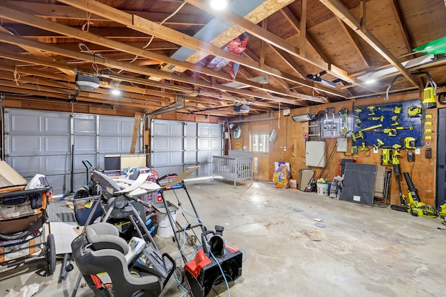 garage with a garage door opener