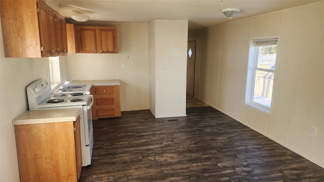 kitchen featuring dark hardwood / wood-style flooring and electric range