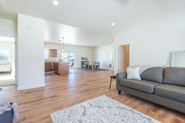 living room with light hardwood / wood-style flooring