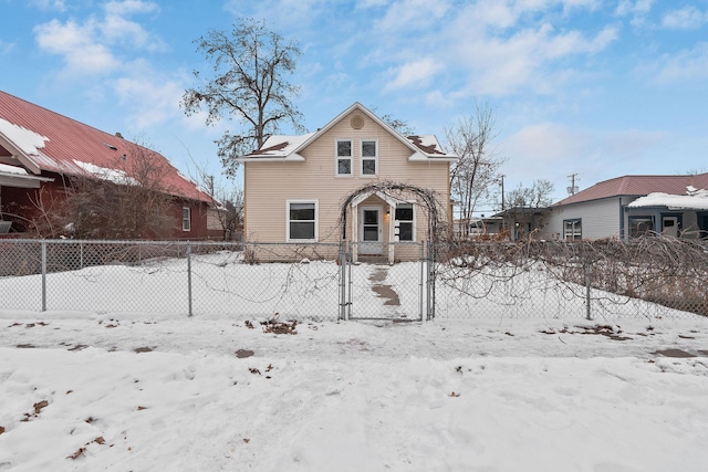 view of snow covered property