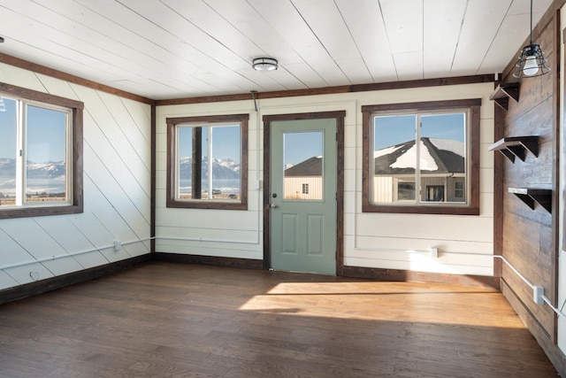 2986 Sunset Ranch Ln, Stevensville, MT 59870 - doorway with dark wood-type flooring and wood ceiling