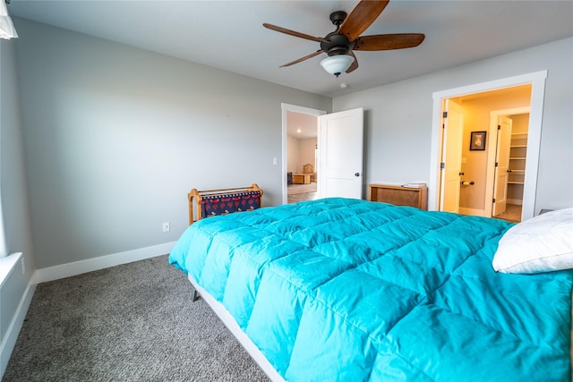 bedroom with ceiling fan and carpet